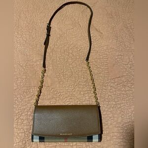 Burberry check henley wallet on chain tan